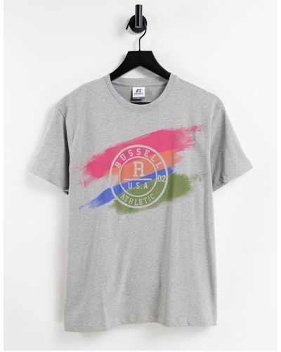 Russell T-shirt Met Ronde Hals En Gearceerde Print - Grijs