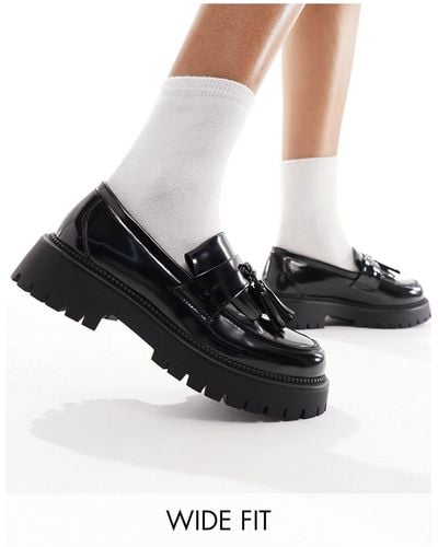 Schuh Wide fit – lachelle – bommel-loafer mit dicker sohle - Schwarz