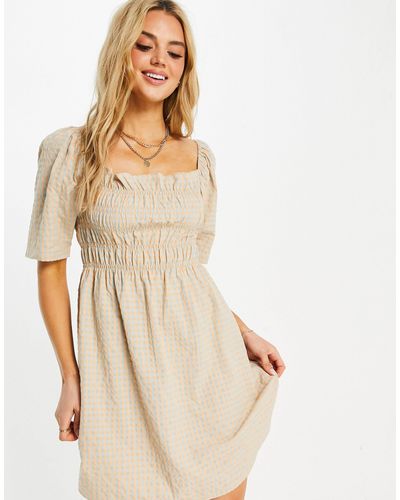 Vila Mini Dress With Shirring And Square Neck - Natural