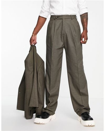 ASOS Pantalon Met Hoge Taille, Wijde Pijpen En Textuur - Groen