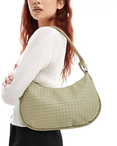 Glamorous Woven Detail Crescent Shoulder Bag - Natural