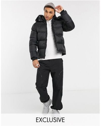 Schott Nyc 2190j Slim Fit Puffer Jacket With Detachable Faux Fur Hood - Black