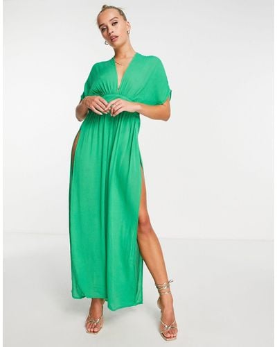 NA-KD V Neck Maxi Dress With Slit - Green