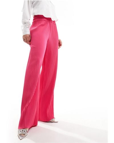 Y.A.S High Waisted Wide Leg Plisse Trousers - Pink