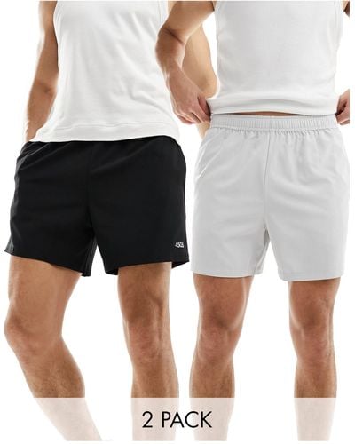 ASOS 4505 Icon 5 - confezione da 2 pantaloncini da allenamento neri e grigio argento ad asciugatura rapida - Bianco