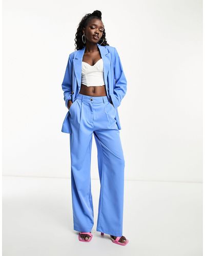 Pieces High Waisted Wide Leg Tailored Pants Co-ord - Blue