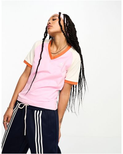 adidas Originals Adicolor - Jaren 70 Stijl T-shirt Met V-hals - Roze