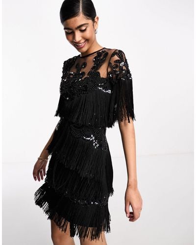 A Star Is Born Embellished Mini Dress With Tassel Detail - Black
