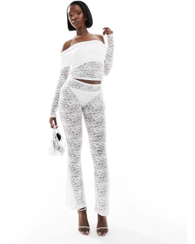 ASOS Co-ord Bardot Fold Over Lace Top - White