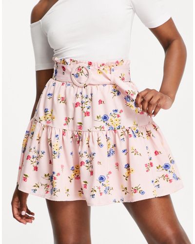 Collective The Label Belted Tiered Mini Skirt Co-ord - Pink
