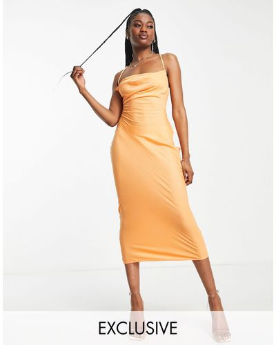 In The Style Vestido midi con escote desbocado - Naranja