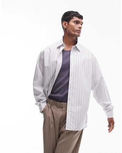 TOPMAN Long Sleeve Oversized Pin Stripe Shirt - White