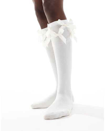 Reclaimed (vintage) Knee High Socks With Bows - White