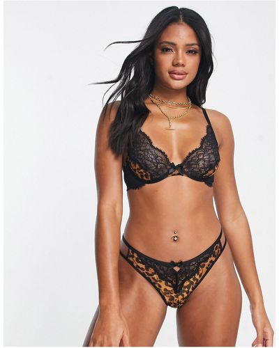 Hunkemöller X Nyakim Gatwech Evie Lace And Print Strappy String Thong - Black