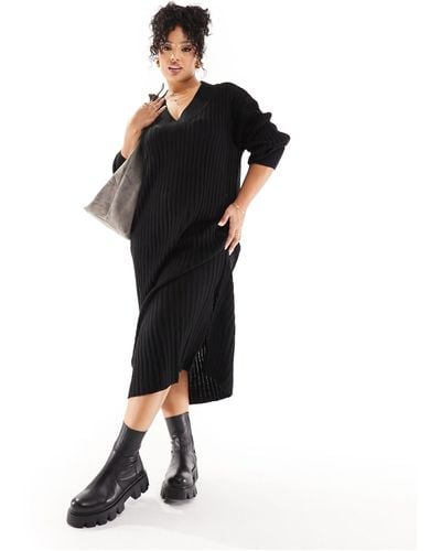 River Island Rib Maxi Knit Dress - Black