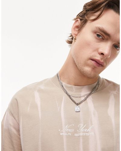 TOPMAN Oversized Fit T-shirt With New York Script Embroidery - Natural
