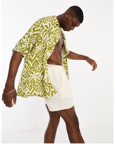 Bershka Overhemd Met Tropische Palmprint - Wit
