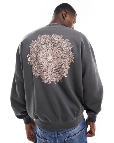 Only & Sons Boxy Fit Sweater With Mandala Back Print - Gray