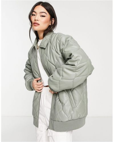 Urbancode Urban Code Faux Leather Bomber Jacket With Diamond Quilt - Grey