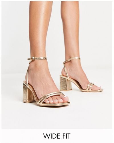 Truffle Collection Wide Fit Square Toe Block Heel Barely There Sandals - White