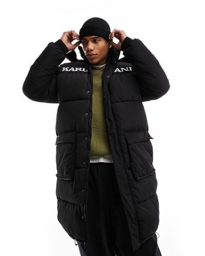Karlkani Retro Hooded Longline Puffer Jacket - Black