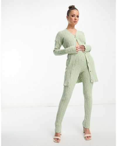 In The Style Pantalon d'ensemble évasé en maille - sauge - Vert
