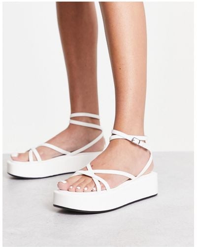 Truffle Collection Strappy Ankle Strap Flatform Sandals - White