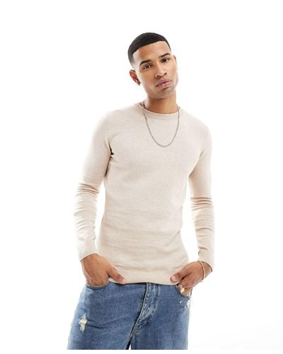New Look Muscle Fit Crew Jumper - White