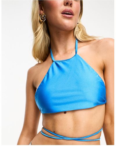 Bershka Halterneck Bikini Top - Blue