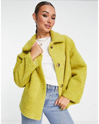 Unreal Fur Giacca effetto peluche con bottoni conchiglia gialla - Giallo