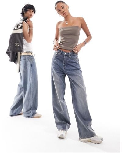 Weekday Unisex Astro Loose Fit Wide Leg Jeans - Blue