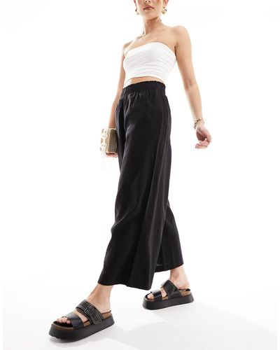 New Look Linen Cropped Trousers - Black
