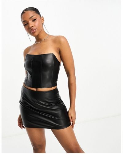 Pull&Bear Faux Leather Mini Skirt Co Ord - Black