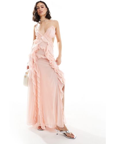 ASOS Frill Detail Cut Out Cami Maxi Dress - Pink