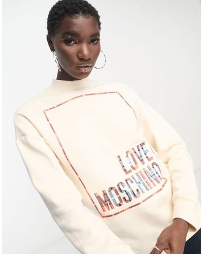 Love Moschino Sweatshirt Met Regenboogkleurig Folie-logo - Naturel