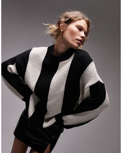 TOPSHOP Knitted Premium Chunky Wide Rib Jumper With Wool - Black