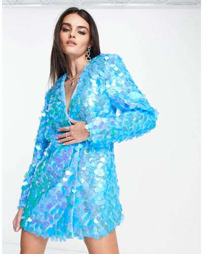 Amy Lynn Brooke - robe blazer ornementée à sequins circulaires - Bleu
