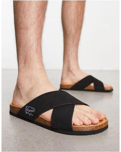 Original Penguin Cross Strap Sandals - Black