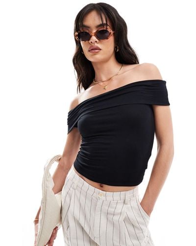 Cotton On Staple Rib Off The Shoulder Short Sleeve Top - Black