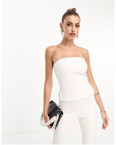 Naked Wardrobe Leather Look Bandeau Top - White