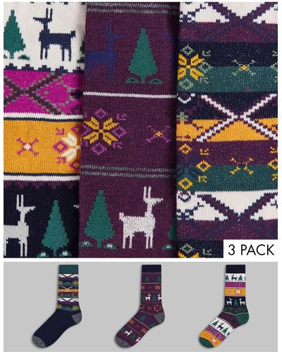 ASOS 3 Pack Christmas Fairisle Ankle Socks With Reindeer Designs - Multicolor