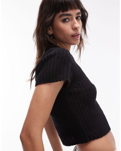 TOPSHOP Knitted Textured Tee - Black