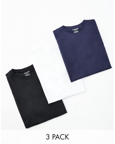 Jack & Jones Originals - confezione da 3 paia di t-shirt lunghe con fondo arrotondato bianco blu navy e nero