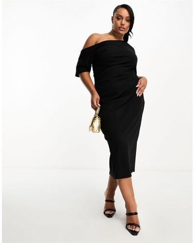 ASOS Asos Design Curve Pleated Shoulder Pencil Dress - Black