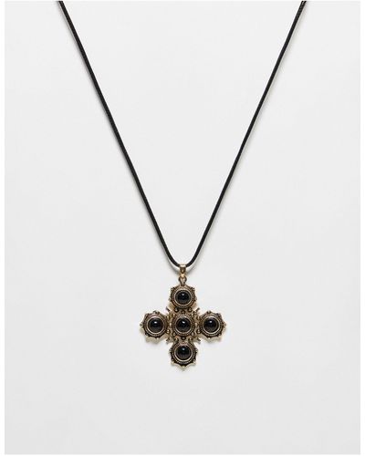 Reclaimed (vintage) Unisex Square Stone Cross Necklace - White