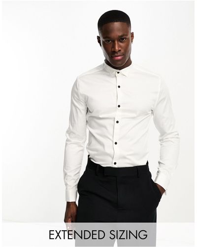 ASOS Premium Skinny Satijnen Overhemd Met Vleugelkraag En Contrasterende Knopen - Wit