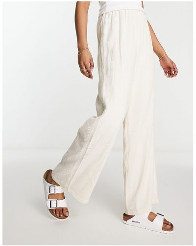 Lola May Pantalon ample en lin mélangé avec taille élastique - cassé - Blanc