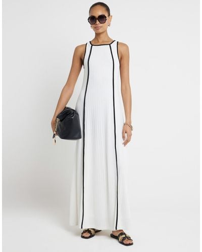 River Island Tipped Ribbed Maxi Swing Dress - White