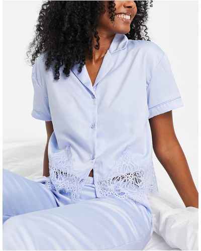 Loungeable Mix and match - camicia del pigiama corta pallido - Blu