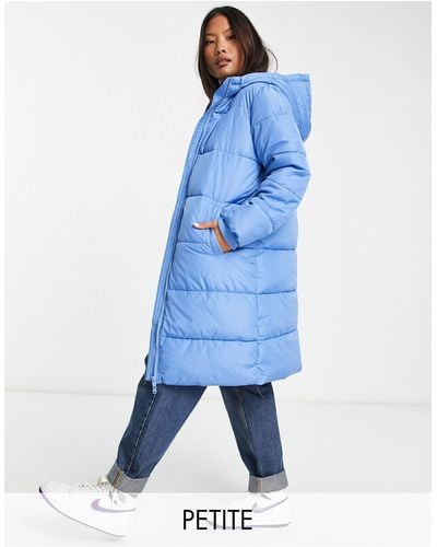 Pieces Longline Padded Coat With Hood - Blue